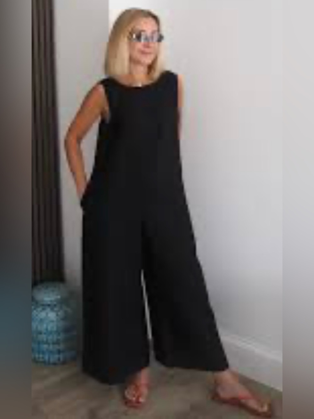 French Connection Black Sleeveless Wide-Leg Jumpsuit